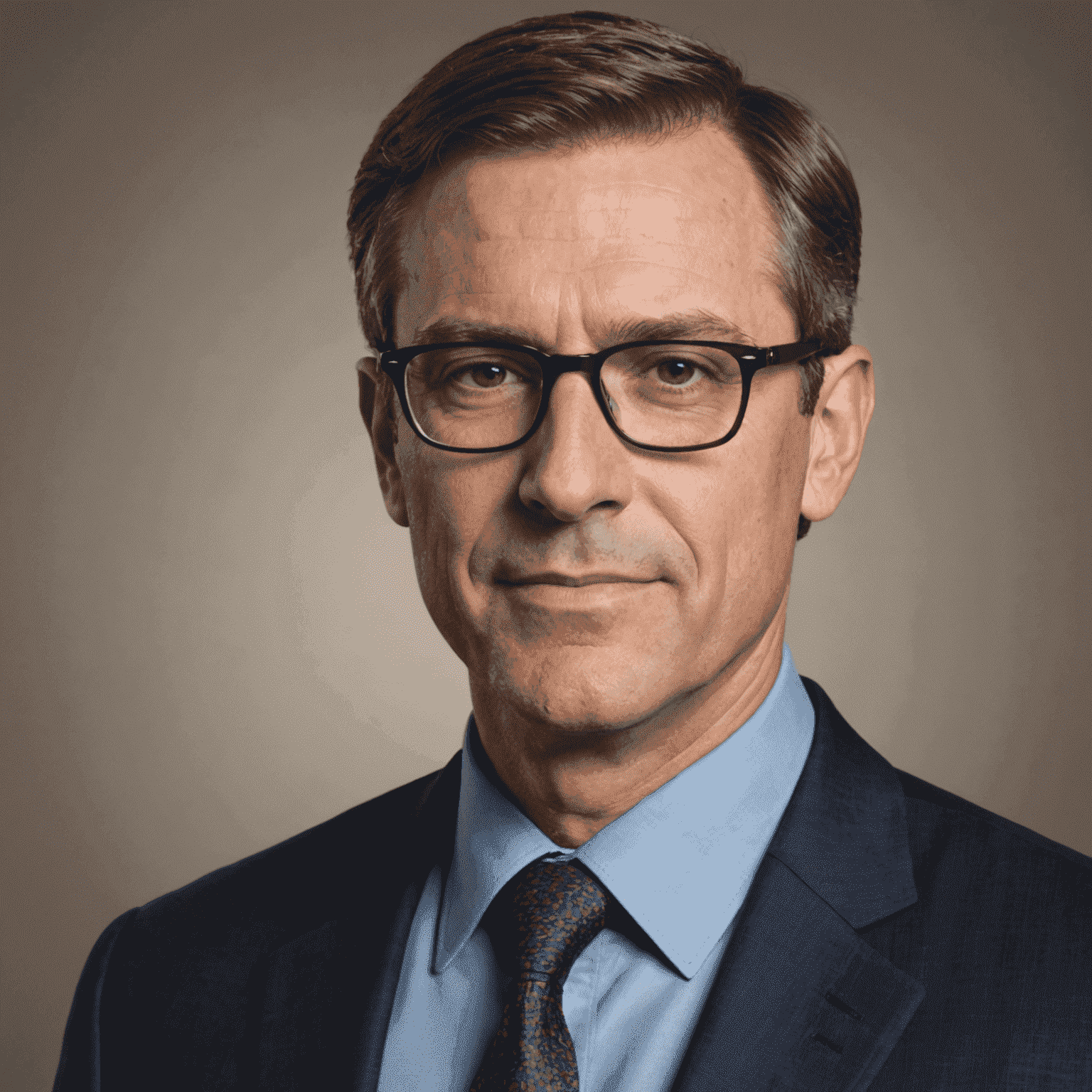 Portrait of Steven Hoffman, a middle-aged man with short brown hair and glasses, wearing a professional business suit